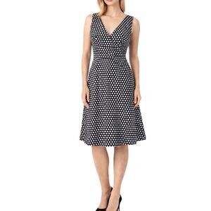 Spense Black White Polka Dot Surplice Fit Flare Rockabilly Dress V-neck Size 6